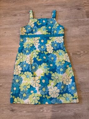Vintage Lilly Pulitzer White Label Girls' Green Blue White Floral Dress - Sz 8